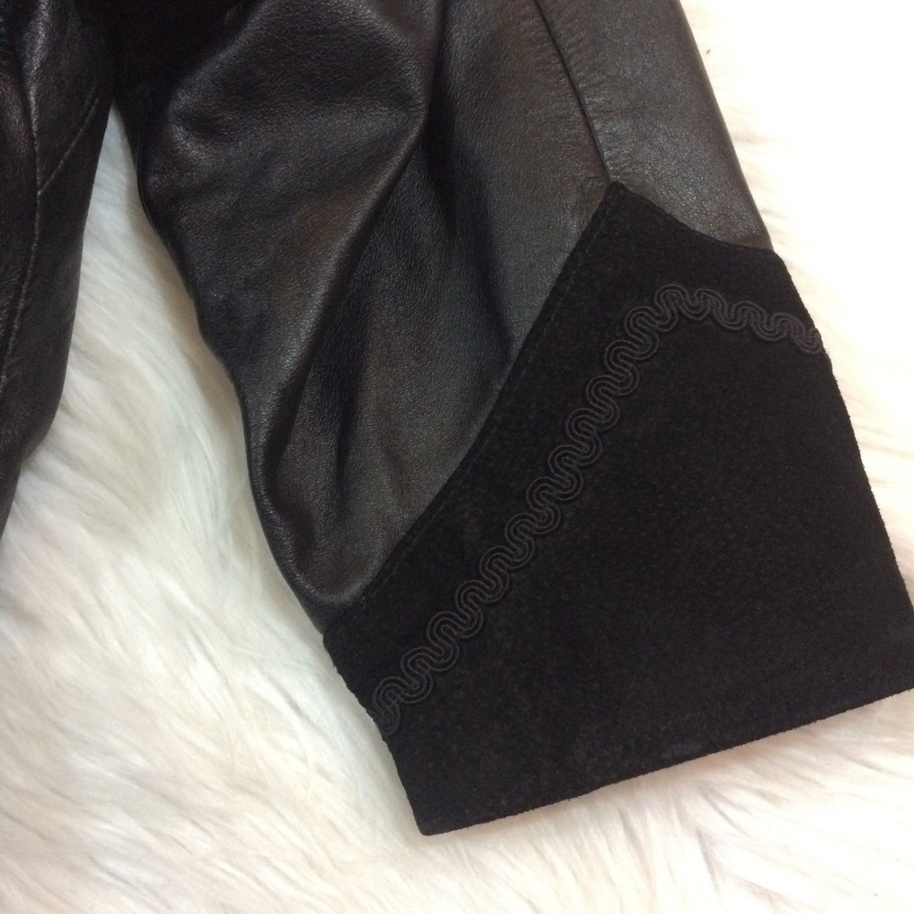 Vintage 80's Black Cropped Leather Jacket Floral - Picture 5 of 8